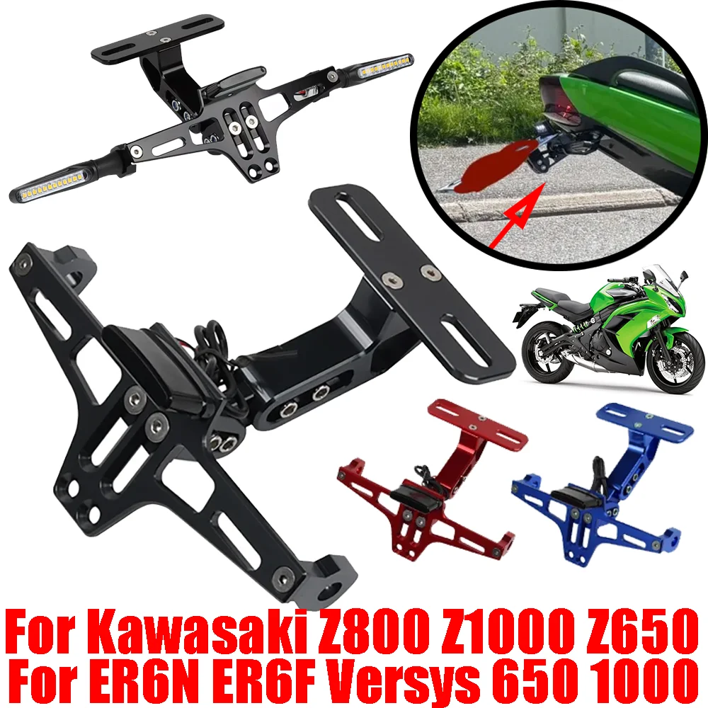 Para Kawasaki Z800 Z1000 Z650 ER6N ER6F ER-6F Versys 650 1000 soporte para matrícula de motocicleta luz de señal de giro