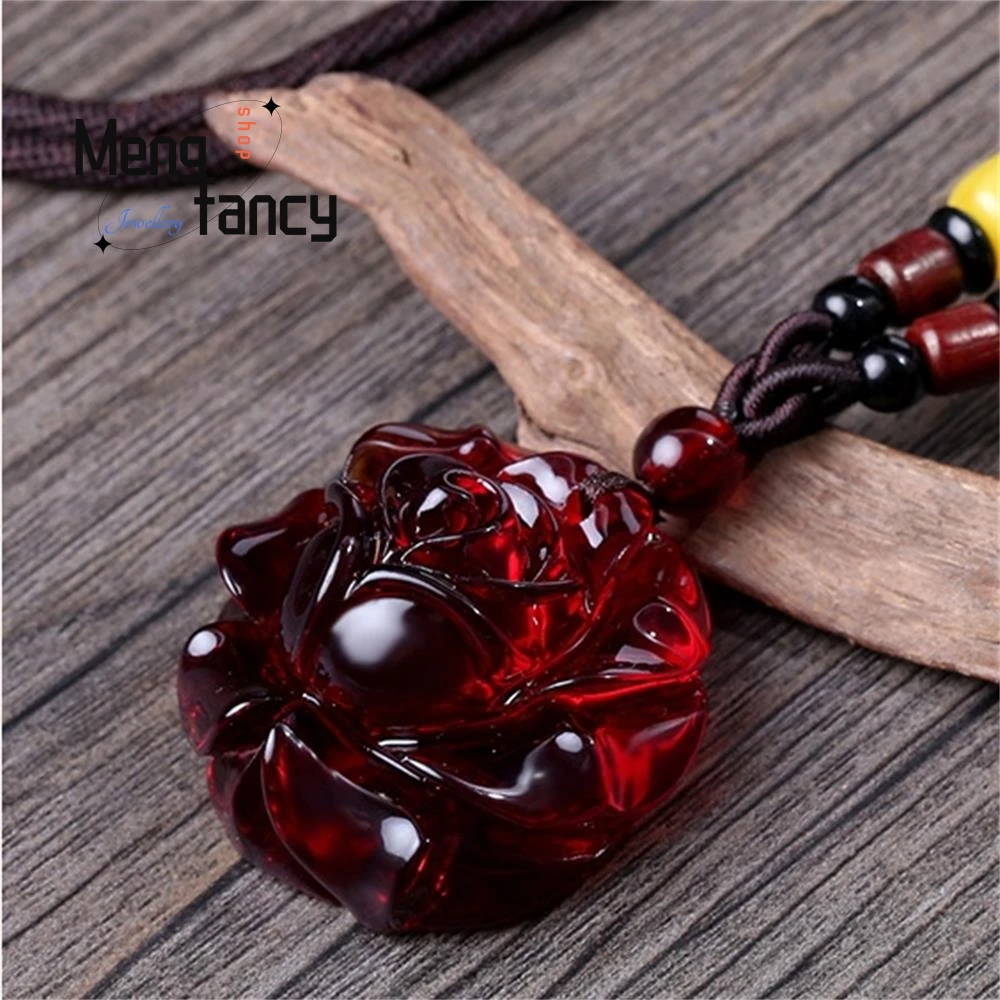 

Natural Blood Colour Amber Beeswax Pixiu Gourd Rose Money Bag Pendant High-grade Exquisite Fashion Luxury Jewelry Holiday Gifts