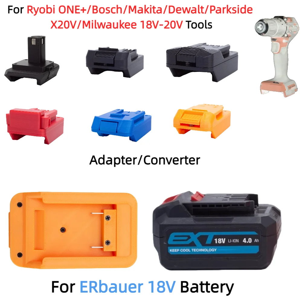 Adapter/Converter for ERbauer 18V Li-ion Battery To Ryobi ONE+/Bosch/Makita/Dewalt/Parkside X20V/Milwaukee 18V-20V Power Tools