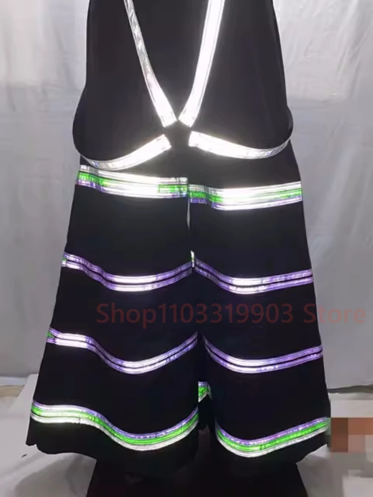 

New Style Three Bars Reflective Strip Night Vision Shuffle Dancing Pants Luminous Bell-bottoms Pants Reflective Dance Trousers