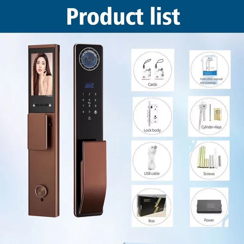 Automatic Palm Vein Smart Door Lock Facial Recognition Fingerprint Red Bronze Household Electronic Password Lock