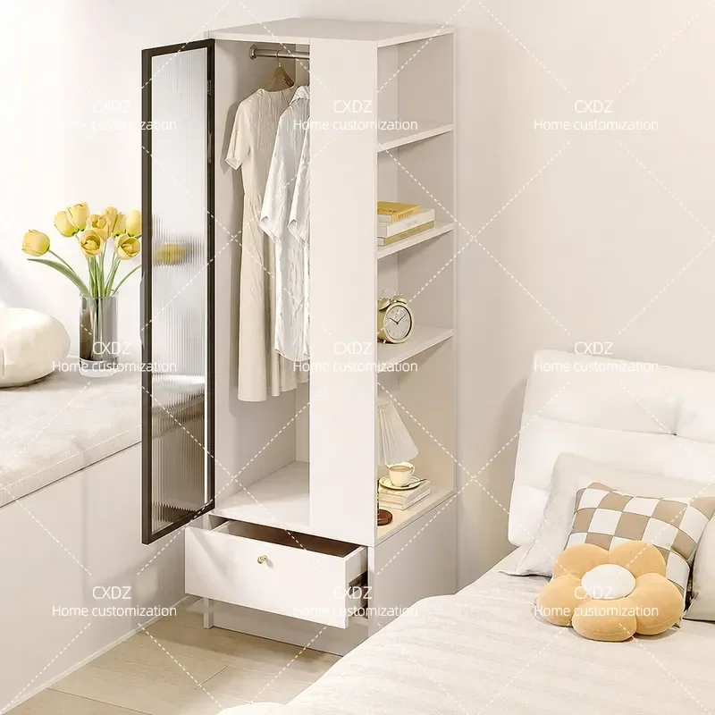 Modern Simple Bedroom Wardrobe Single Door Bedside Locker Small Narrow Storage Cabinet for Compact Spaces Home Organization