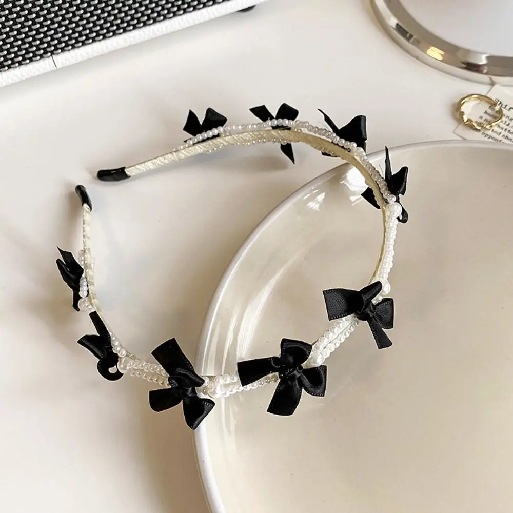 

Sweet Korean Style Pearl Hair Band Ins Headwear Bow Headband Hair Accessories Hairband Pearl Hair Hoop Daily