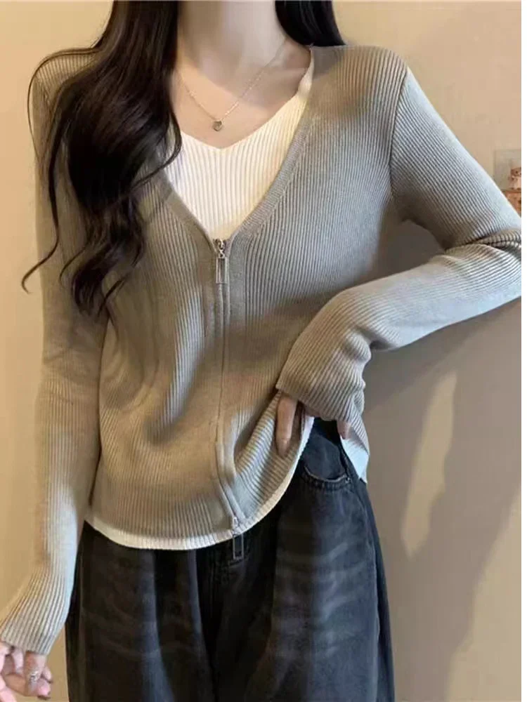 Women Cadigans Autumn Winter 2026 Two Pieces Long Sleeve Bottoming Shirts  Autumn Winter Warm Slim Korean Fashion Knitwears