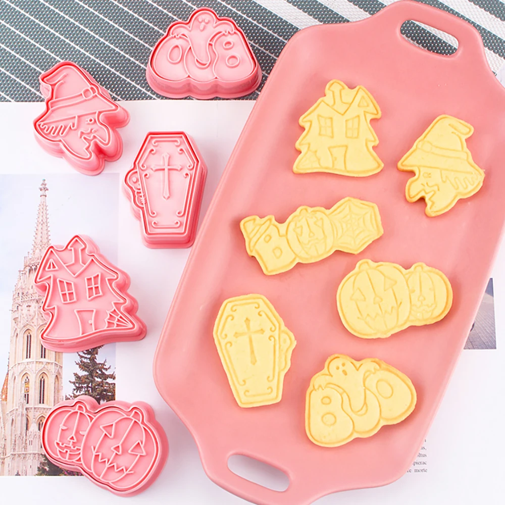 

6Pcs/set Halloween Shape Set of Cookie Cutters 3D Cartoon Mold Plastic Pressing Fun Baking Molding Halloween Cookie Mould