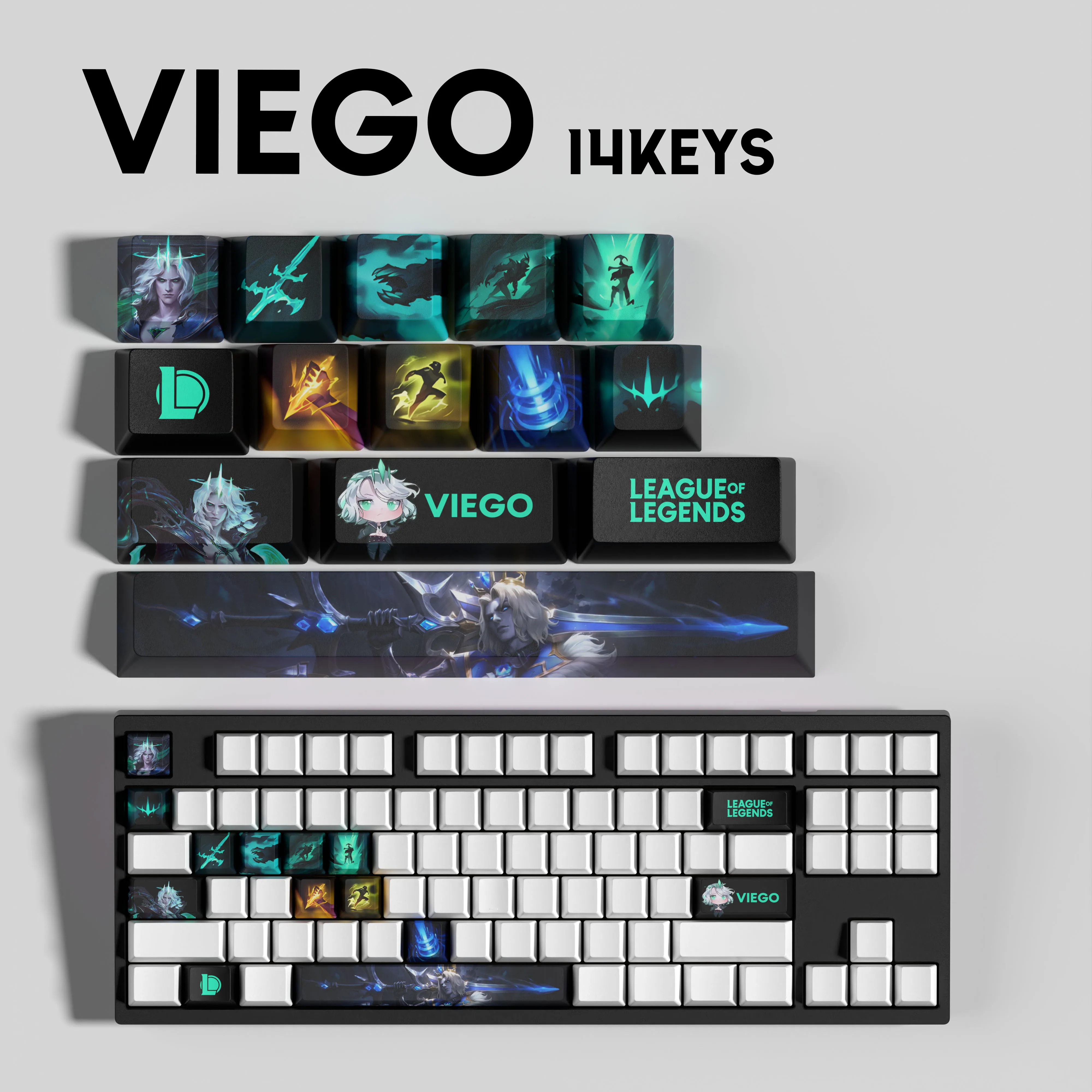 VIEGO KEYCAPS New design 14KEYS League of Legends keycaps14KEYCAPS  OEM Profile Keycaps for mechanical keyboard