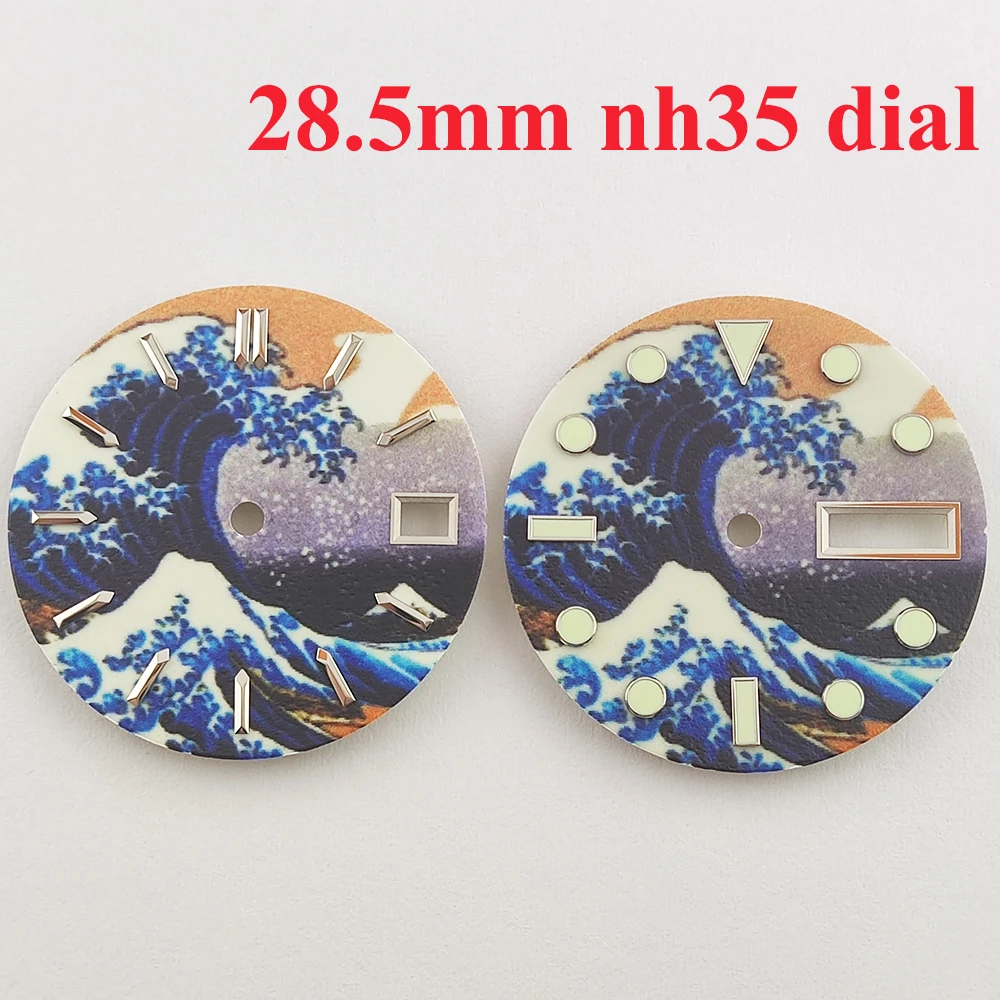 28.5mm Kanagawa Wave Sterile Dial Watch Dial nh35 Dial Super Green Luminous Watch Face nh35 Fit NH35/36 Movement Watch Parts