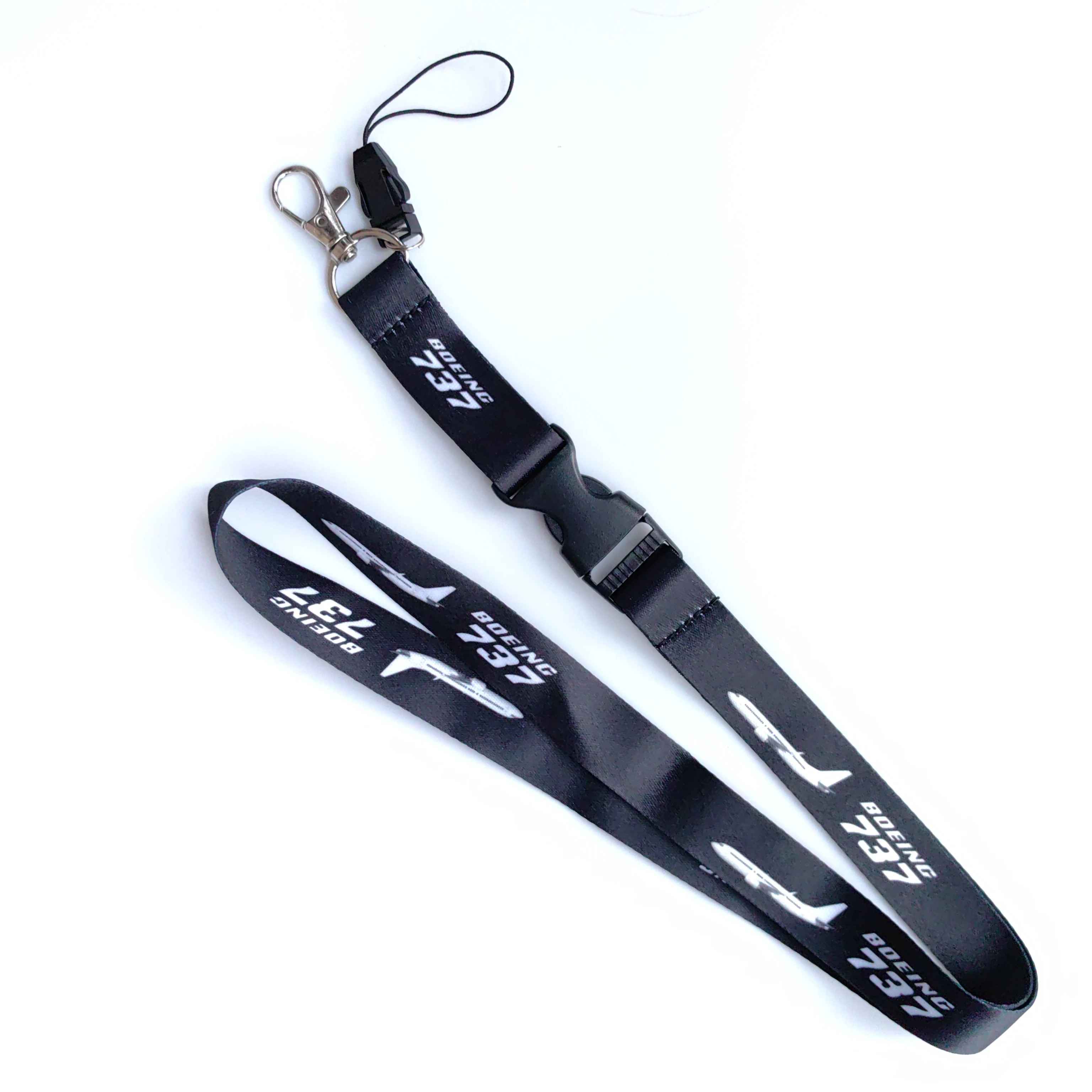 1PC Metal Hook With Clasp Polyester Lanyard 737 Black Boeing Aircraft Lanyard Keychain Suitable For ID Card