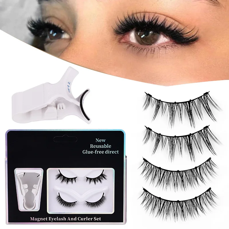 Kit de cílios magnéticos naturais reutilizáveis com aplicador, cílios curtos sem delineador, aparência natural