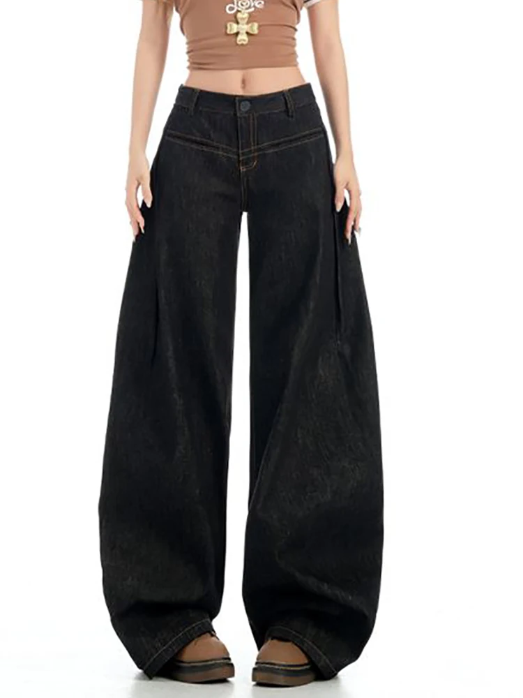 

WCFCX STUDIOY2K черные джинсы для женщин корейская модная уличная одежда с высокой талией широкие джинсовые брюки женские мешковатые прямые брюки