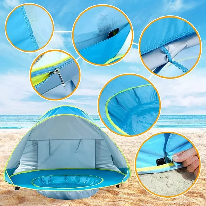 Tenda da spiaggia per bambini all\'aperto Pop-Up portatile ombra piscina protezione UV riparo solare per bambini giochi d\'acqua giocattoli casa tenda