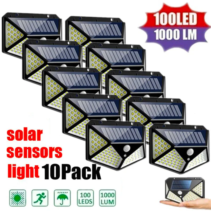 

100 LED Solar Wall Lights Outdoor Solar Lamp Waterproof Motion Sensor Solar Powered Sunlight Street Light for Garden Decoration