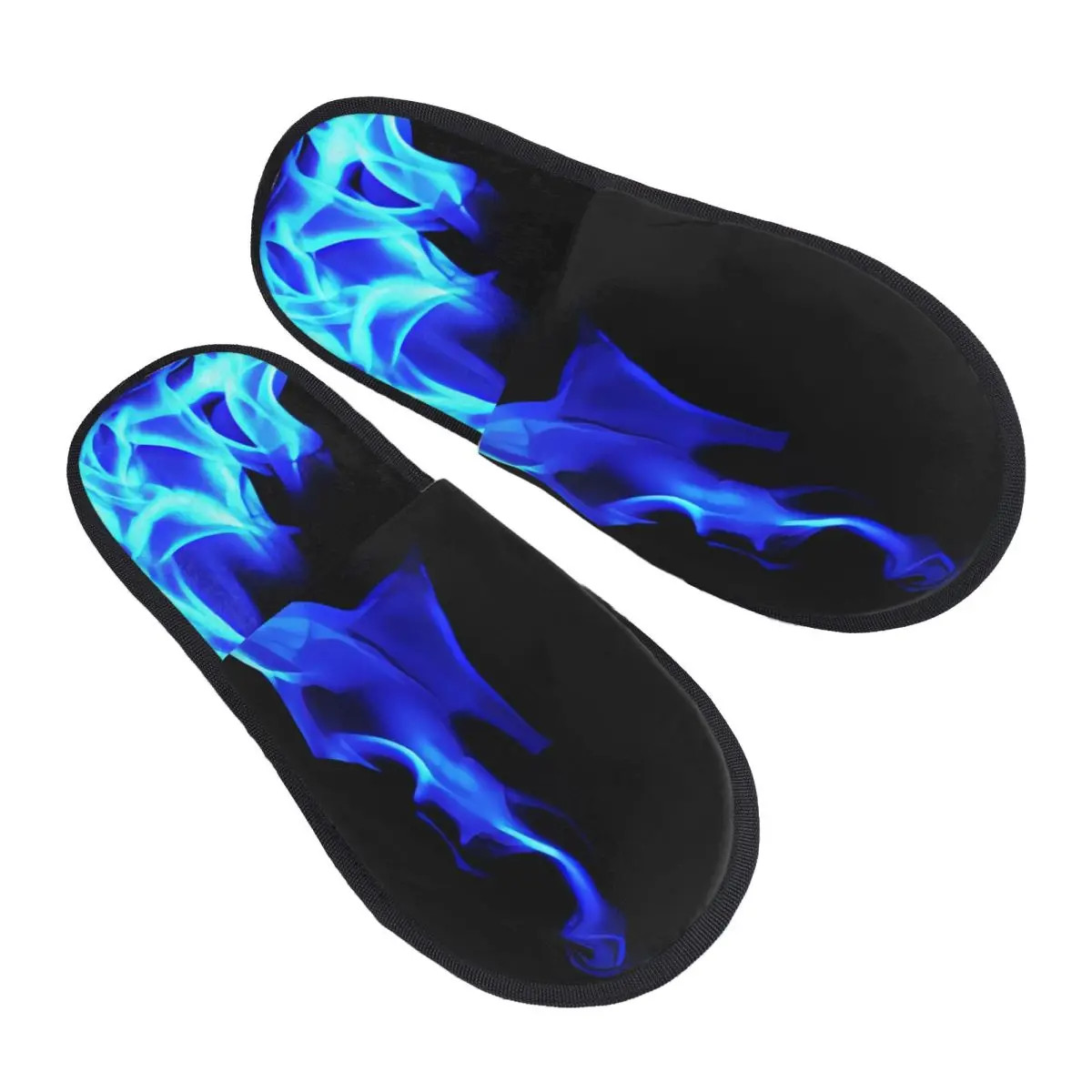 

Plush Indoor Slippers Blue Fire Flames Print Warm Soft Shoes Home Footwear Autumn Winter