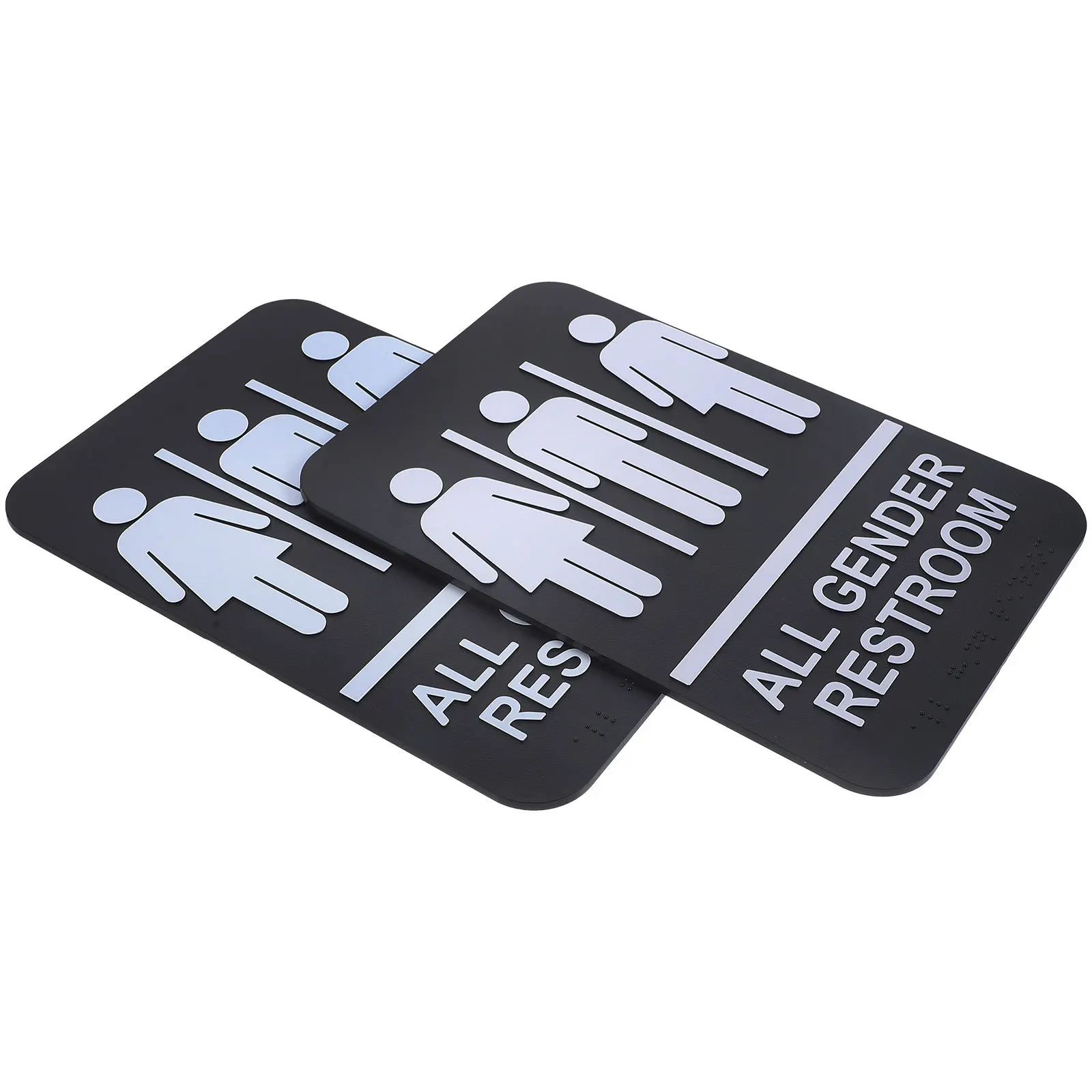 2 pcs Braille Unisex Bathroom All Gender Restroom Sign Adhesive Gender Neutral Toilet Marker For Office Restaurant Public Area