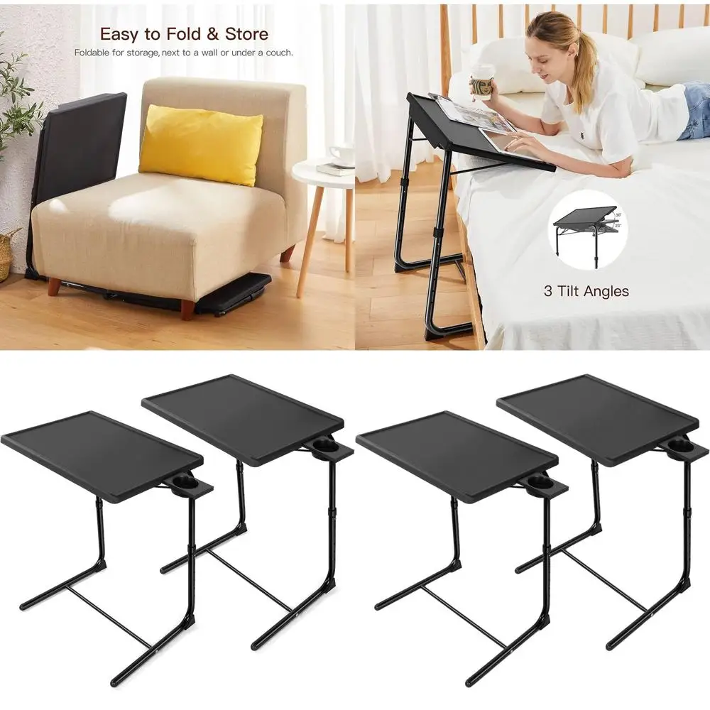 ถาดอาหารสำหรับดูทีวีแบบปรับได้ 2 ชิ้น สำหรับวางบนเตียงและโซฟา มี 6 ระดับความสูง และ 3 ระดับการเอียง