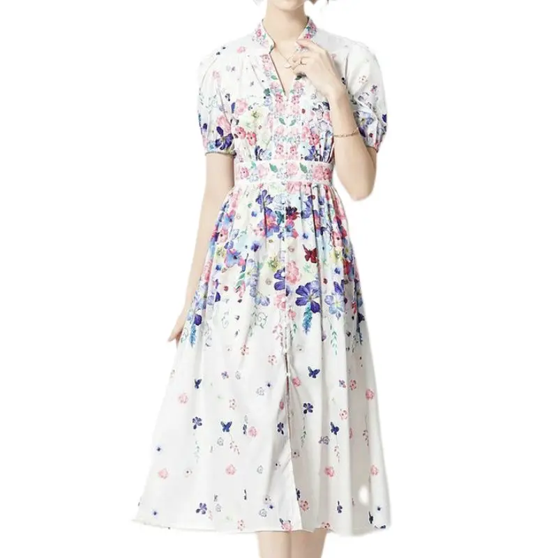 

Europe and America Style Women Dress Luxury Fashion V Collar Printed Butterfly Spring/Summer Brand CC