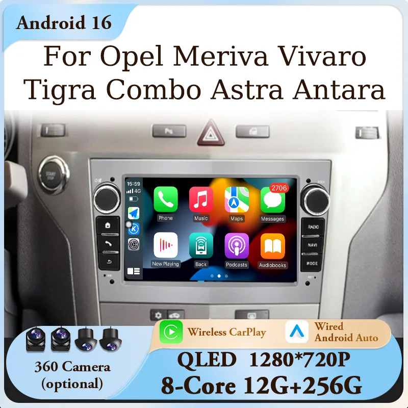 Radio de Coche Android 16 de 7 Pulgadas para Opel Meriva Vivaro Tigra Combo Astra Antara, GPS, Navegador, CarPlay, Android Auto, Bluetooth, Pantalla Táctil IPS