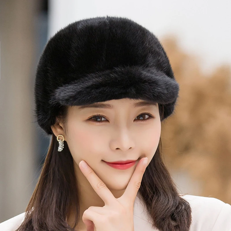 Real Mink Fur Hat Winter Women Keep Warm 100% Genuine Mink Fur Hats Natural Quality Female Fashion Mink Fur Cap Lady Outdoor Cap