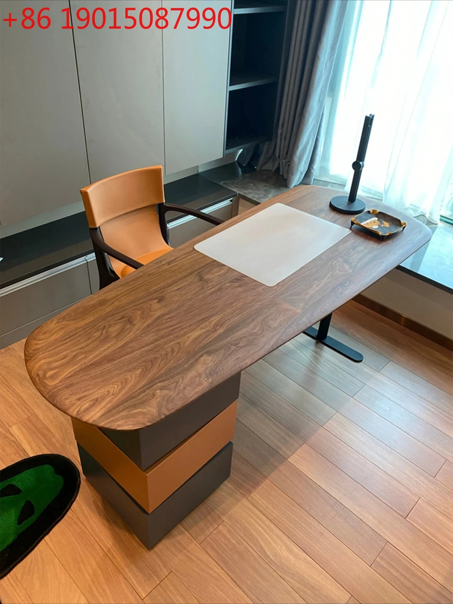 

Italian retro walnut desk home solid wood office light luxury modern simple computer writing rotating table