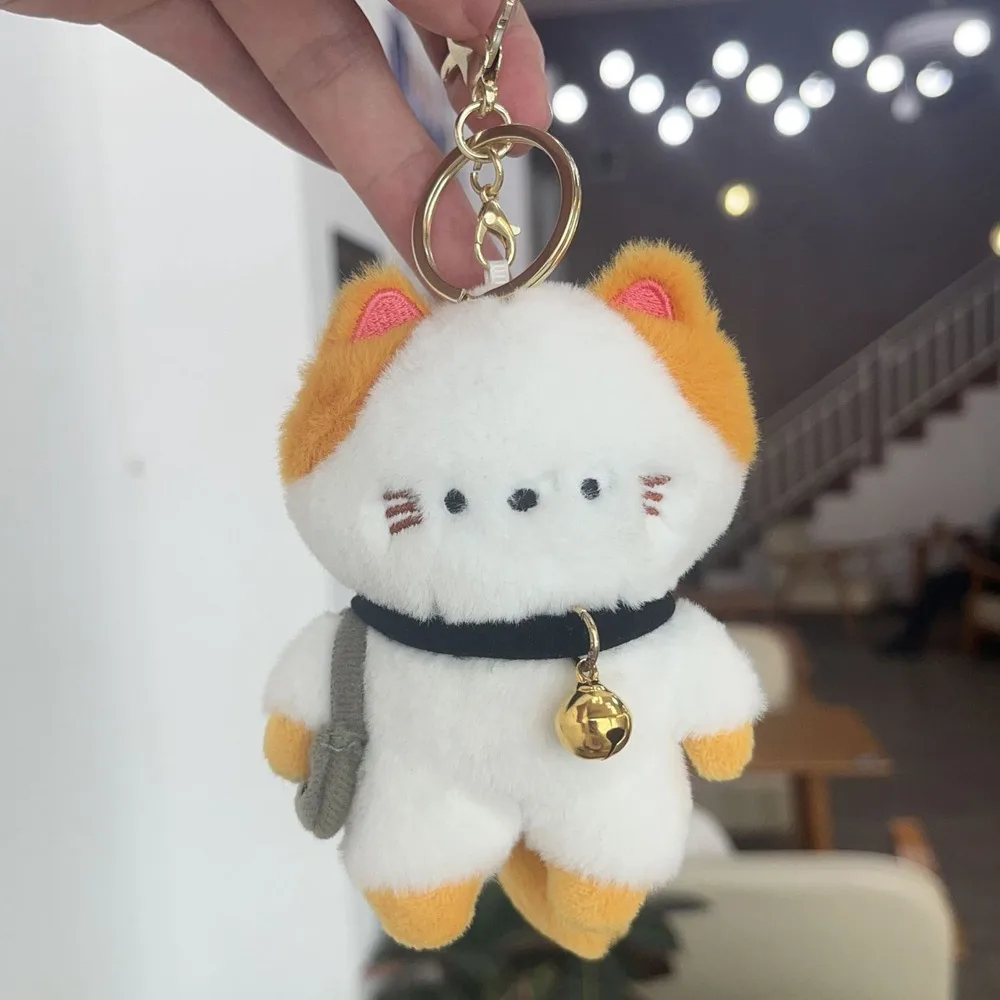 섬세한 여행 새끼 고양이 플러시 고양이 가방 펜던트 벨 스카프 고양이 플러시 열쇠고리 PP 코튼 만화 플러시 고양이 인형 열쇠고리 여성 소녀용