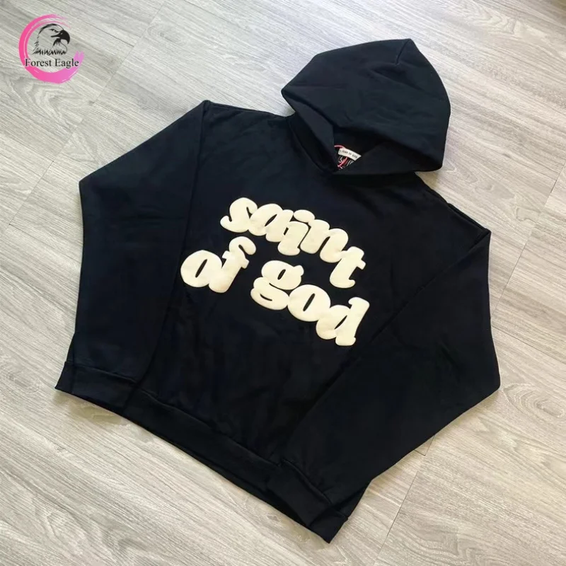 High-quality Saint Tide Hibiscus Foam Letters Black Hoodie 24SS High Street Men's Women's Fall Winter Clothing Pullovers