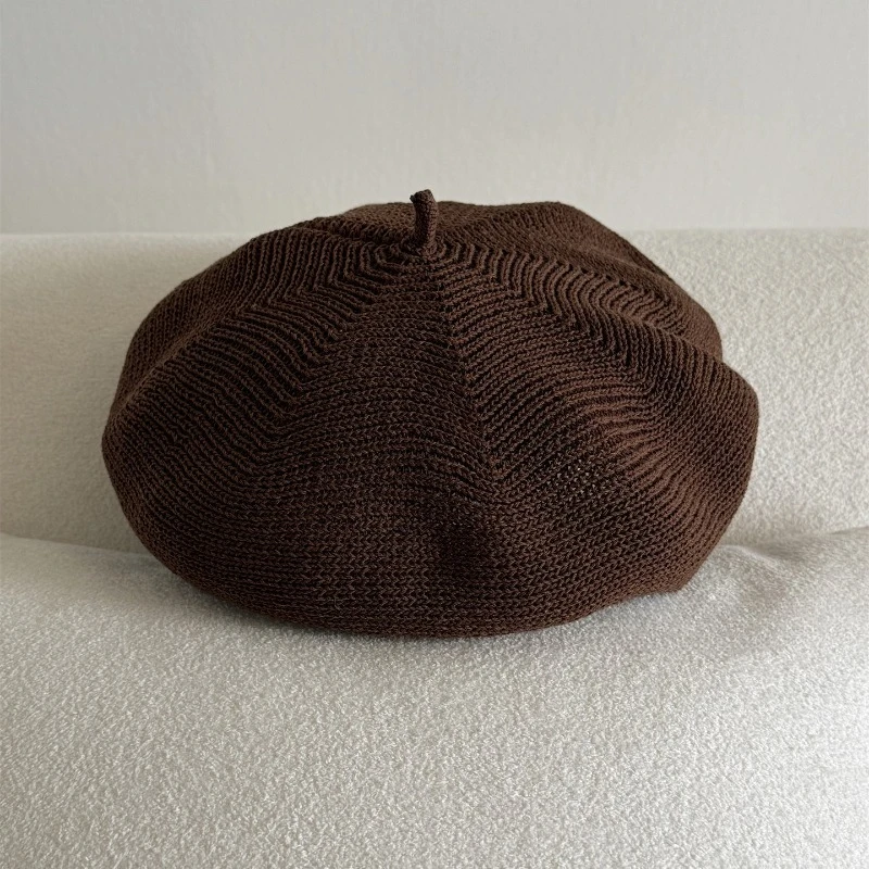 Koreanische einfache gekräuselte Strickmütze für Damen, Frühling und Herbst, dünne atmungsaktive achteckige Malermütze, elegante Newsboy-Kappe – Detail 4