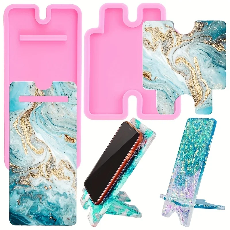 1 ensemble de moules en silicone pour supports de téléphone et moules de moulage en résine, utilisés pour la fabrication de supports de téléphone ; moules en silicone pour artisanat DIY de supports de téléphone