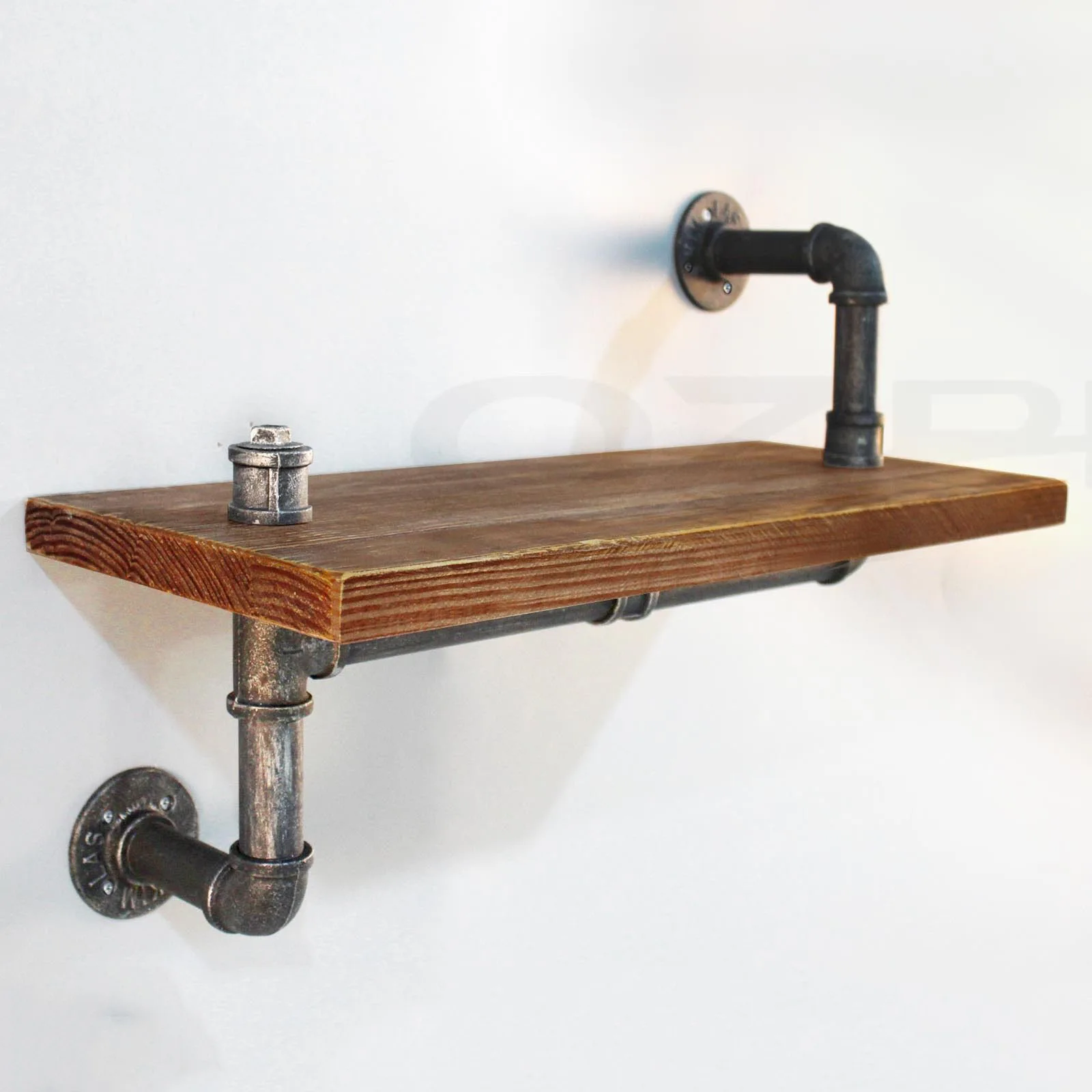 

Industrial wind wrought iron water pipe baffle solid wood creative wall rack living room storage