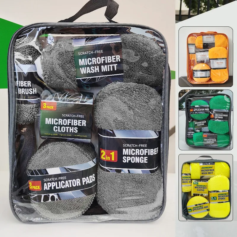 

Wash 9-Piece Set Home Car Beauty Cleaning Gloves Towel Cloth Waxing Sponge Wheel Brush