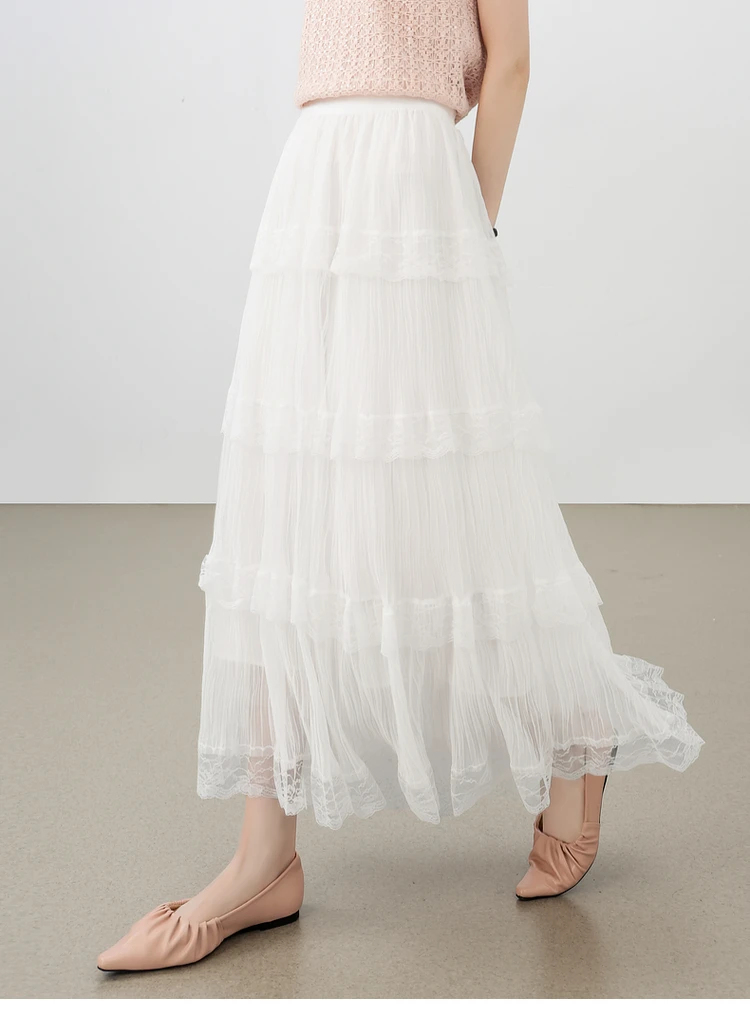 

SENTUBILA Skirts for Woman Summer 2025 New Small Fresh Romantic A Word Mesh Cake Skirt Non Strech Tulle Skirt W52Q80479