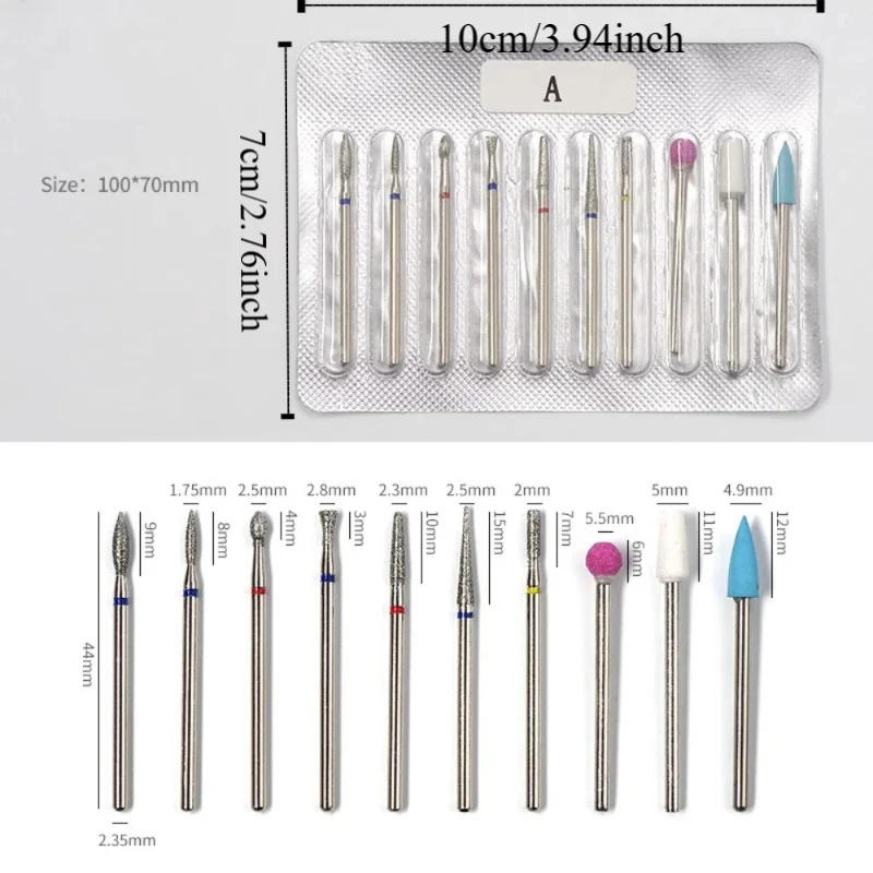 10Pcs Russian style Nail Polishing Head Set High-hardness Wear-resistant Nail Art Drill Bit Kits Dead Skin Removal