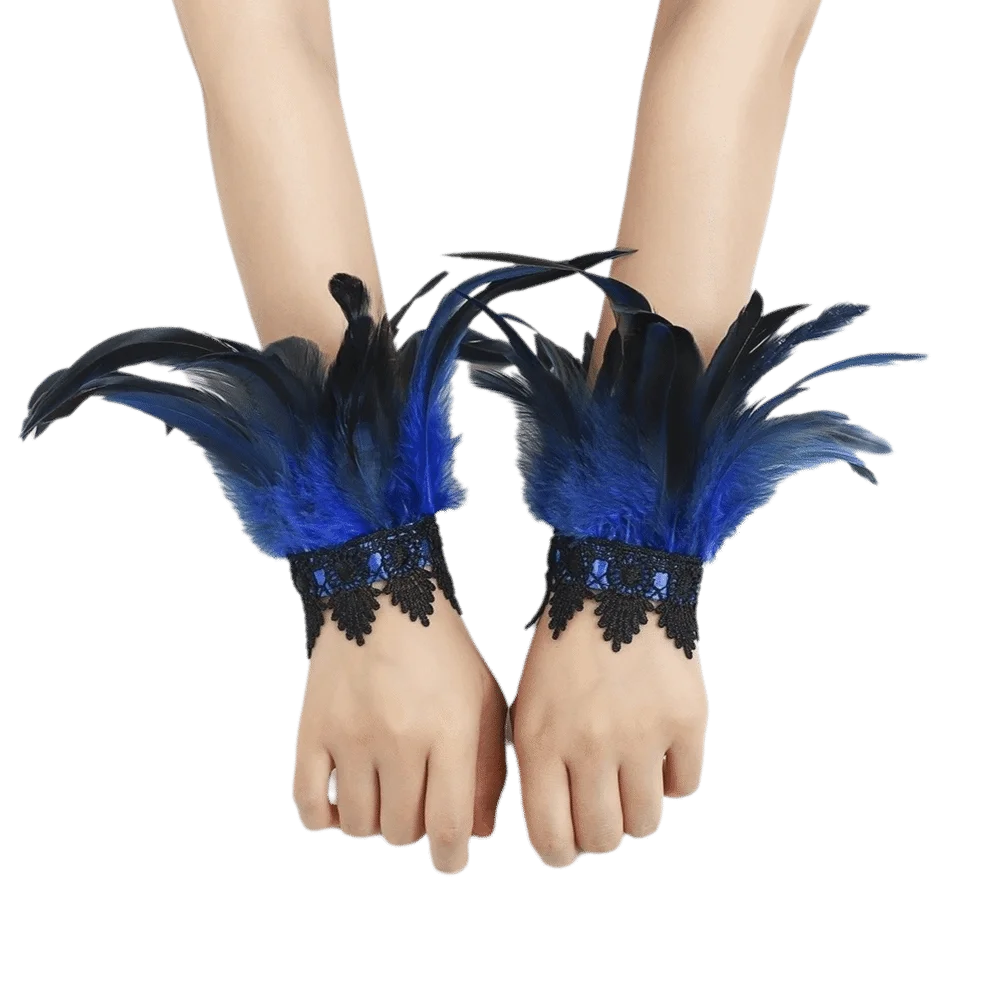 New Black Lace Fluffy Feather Wrist Cuffs Lightweight Adjustable Halloween Arm Cuff Gloves Gothic Chic Wristband Themed Party