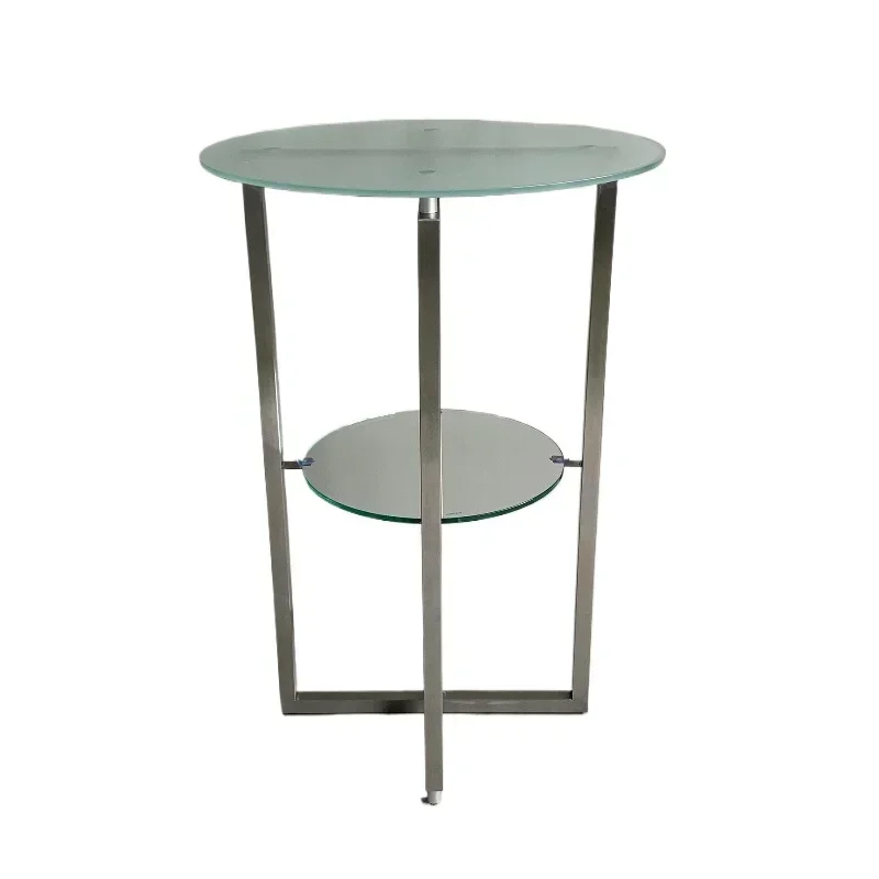 Modern light luxury stainless steel tube brushed double-layer cocktail table soft decoration design hotel villa hotel light luxu