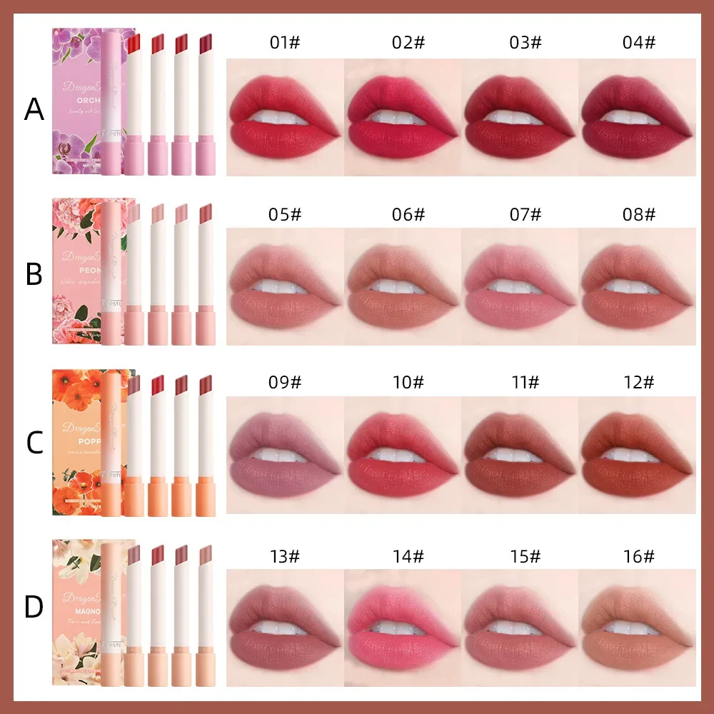 New 4 Color Lipstick Set Matte Velvet Moisturizing Waterproof Long Lasting Moisturizing Popular Professional Nude Lipstick 4g