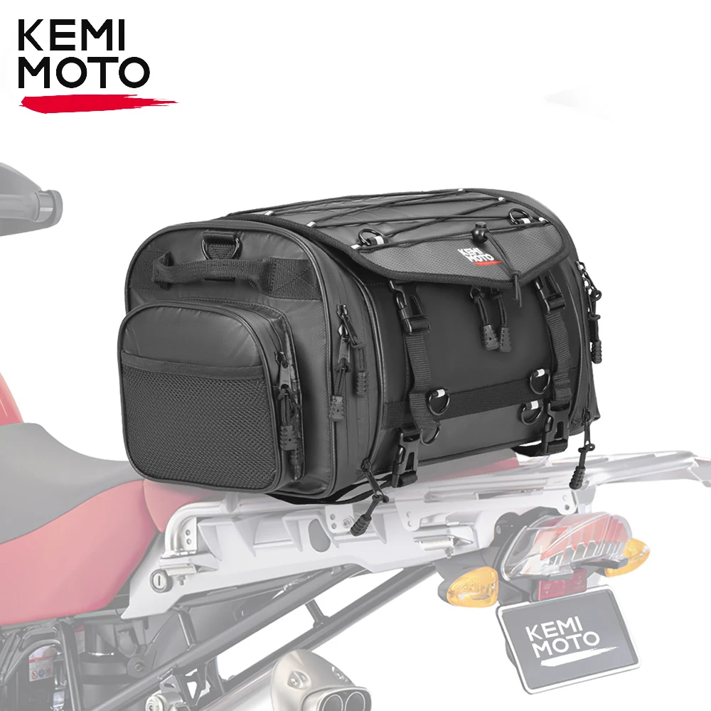 Motorcycle Travel Luggage Bags 24-32L Expandable Motorcycle Tail Bag PVC Waterproof Rear Rack Trunk with Rain Cover Storage Bags