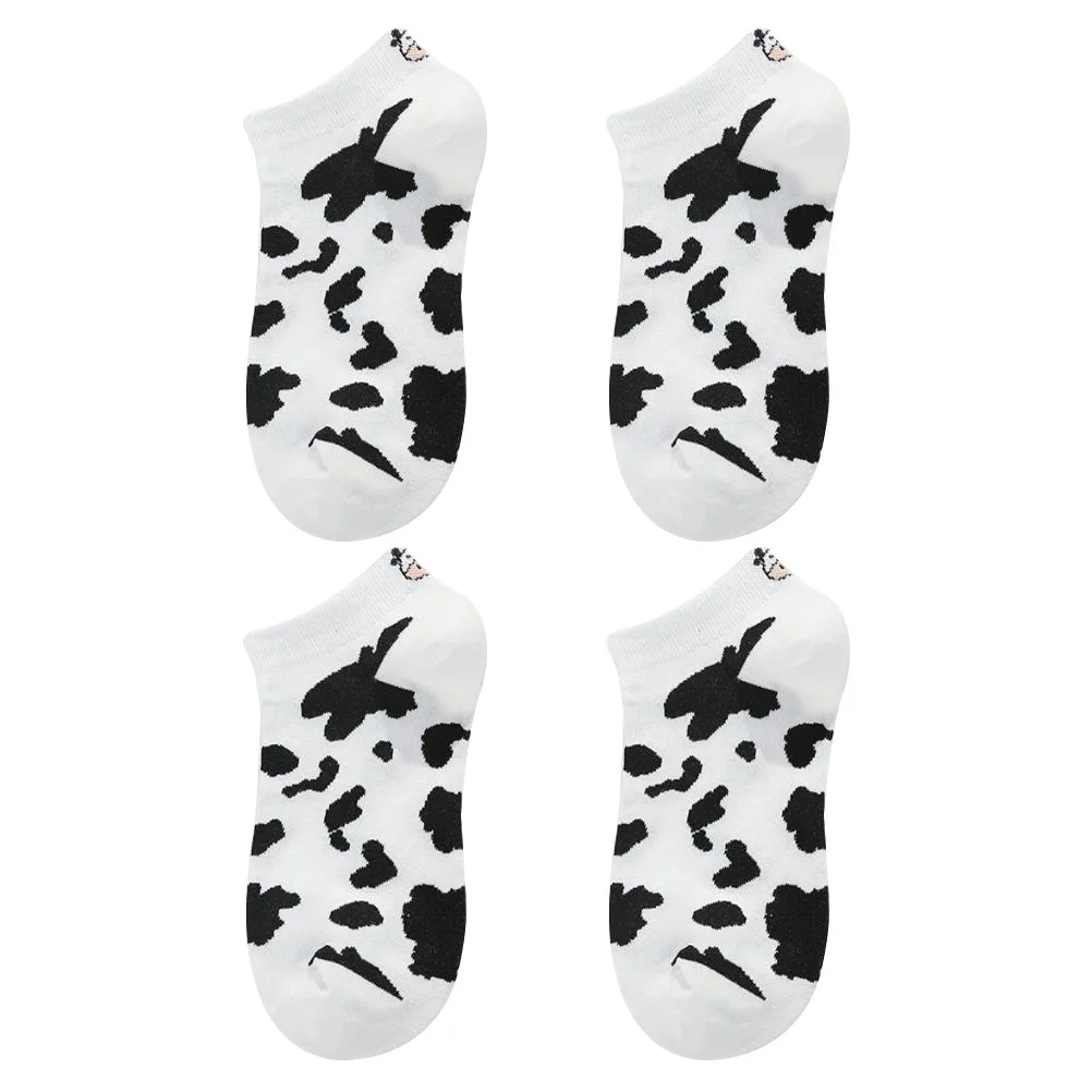 

2pcs Cow Cartoon Boat Socks Low Cut Ankle Cotton Pattern Women Holstein Kids Breathable Comfortable Spring Summer