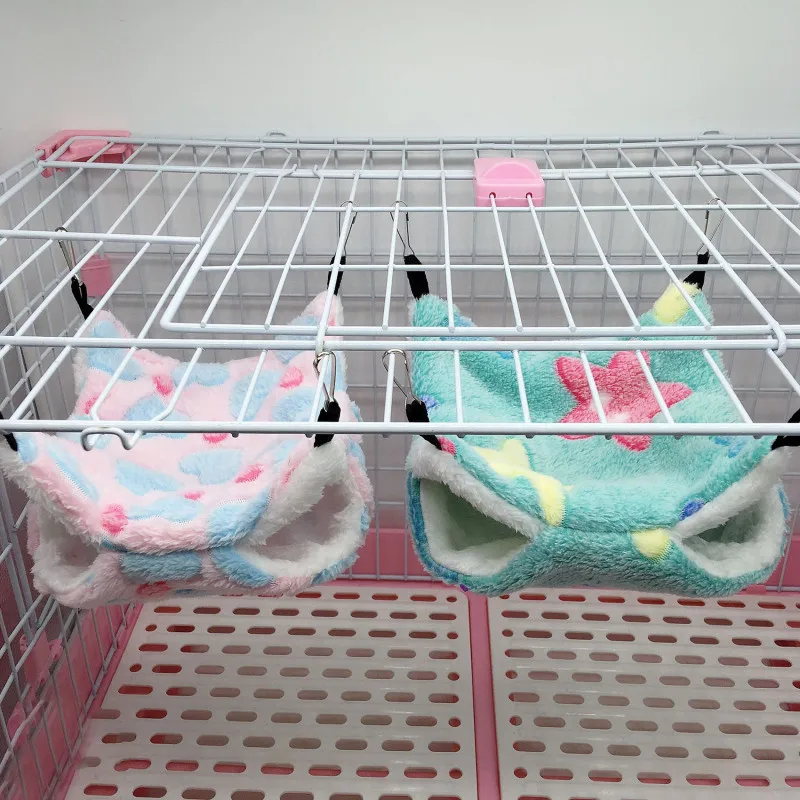 Small Pet Hammock Double-Layer Plush Soft Winter Warm Hanging Nest Small Pets Hamster Squirrel Chinchilla House Sleeping Bed