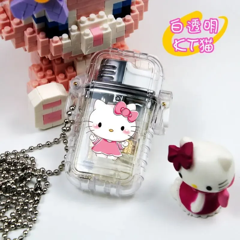 Necklace Creative Igniter Hello Kitty Sanrio Waterproof Lighter Kuromi My Melody Anime Cartoon Windproof Red Flame Gas Lighter