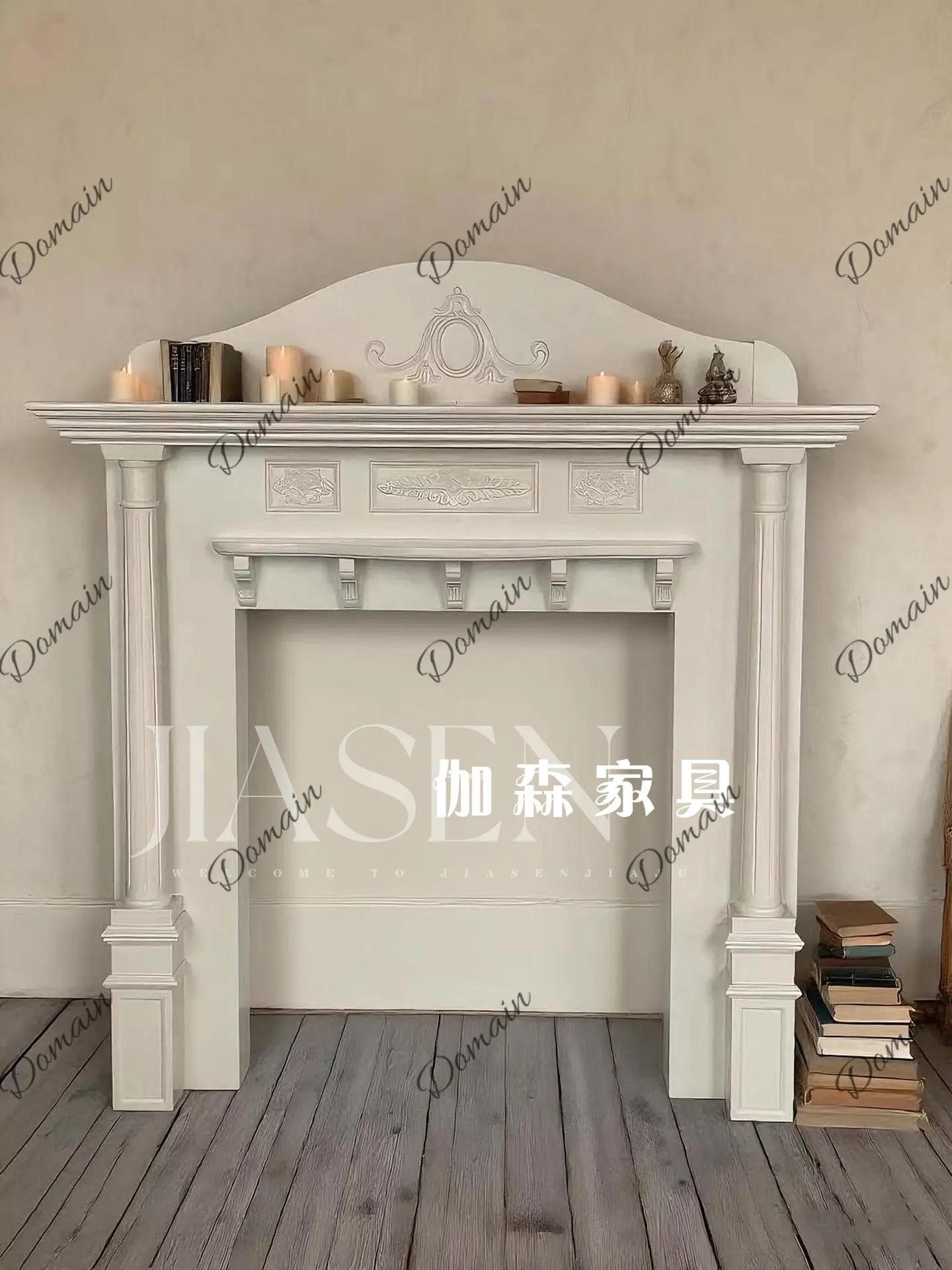 French retro Roman column solid wood mantel medieval living room decorative cabinet simple European design carved fireplace