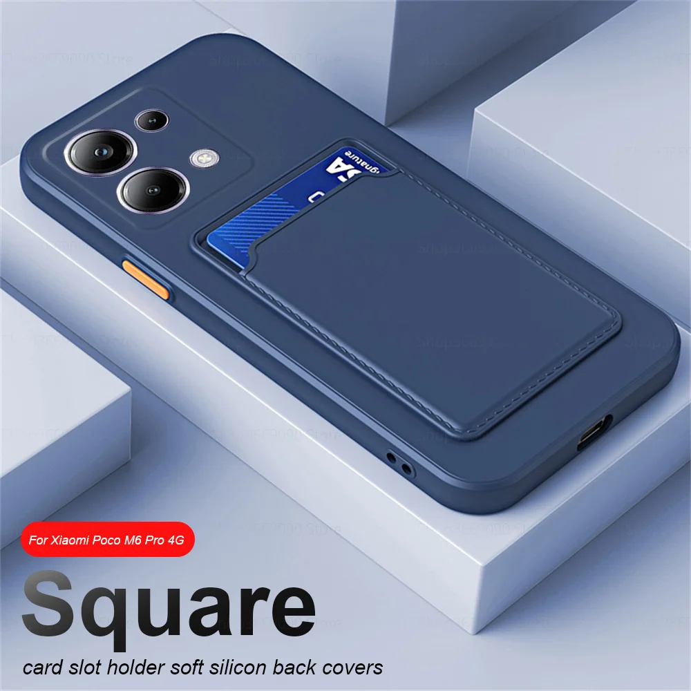 PocoM6Pro 4G Case Card Slot Holder Square Soft Silicone Back Shell For Xiaomi Poco M6 Pro M 6Pro M6Pro 4G Shockproof Phone Cover