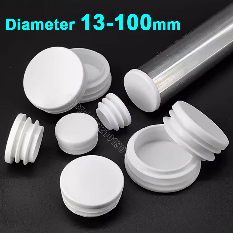 White Round Plastic Blanking End Cap Steel Tube Pipe Insert Plugs Bung Stopper For Table Chair Leg 13 16 19 20 22 25 28 30-100mm