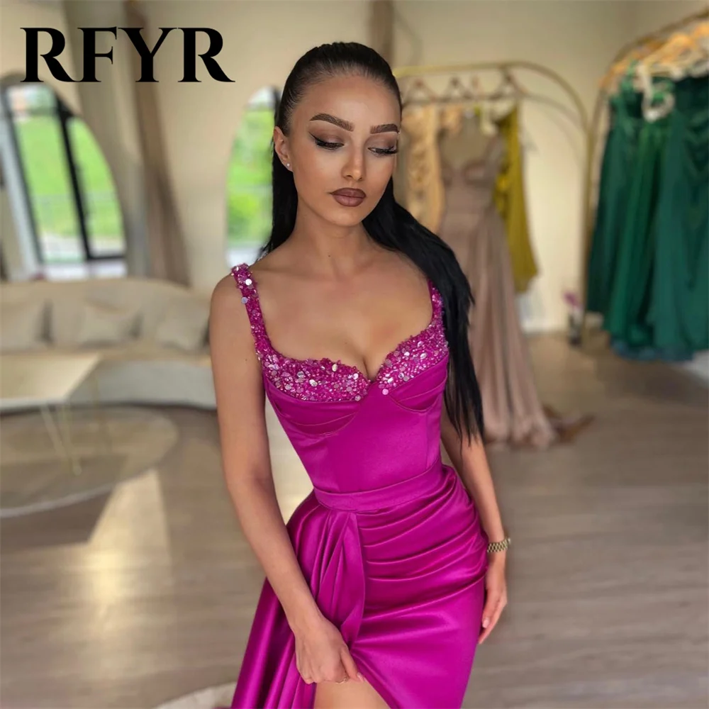 RFYR Grape Long Mermiad Party Dresses Stain Sequin Night Dresses Pleat Celebrity Dresses with Slit vestidos de fiesta Customized