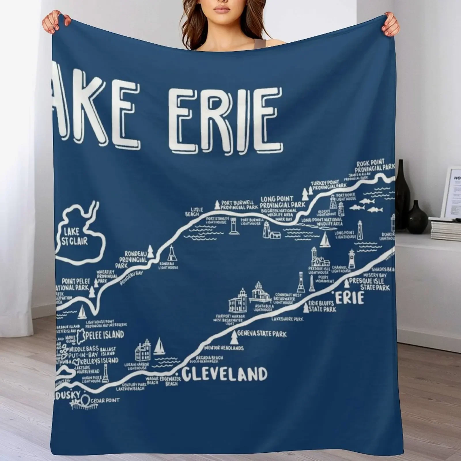 

Lake Erie Map Throw Blanket Blankets Sofas Of Decoration Bed covers Thin christmas gifts Blankets