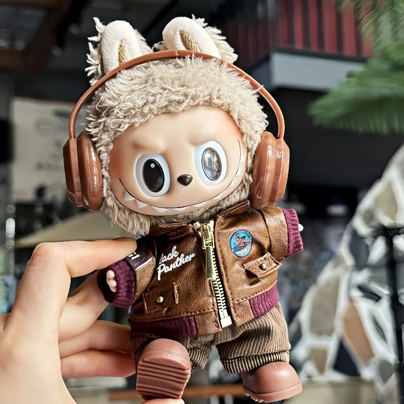 

Высокое качество для одежды Labubu, ретро наряд пилота, винтажная кожаная куртка, гарнитура-авиатор, камера для V1 V2 V3 Gen, без куклы