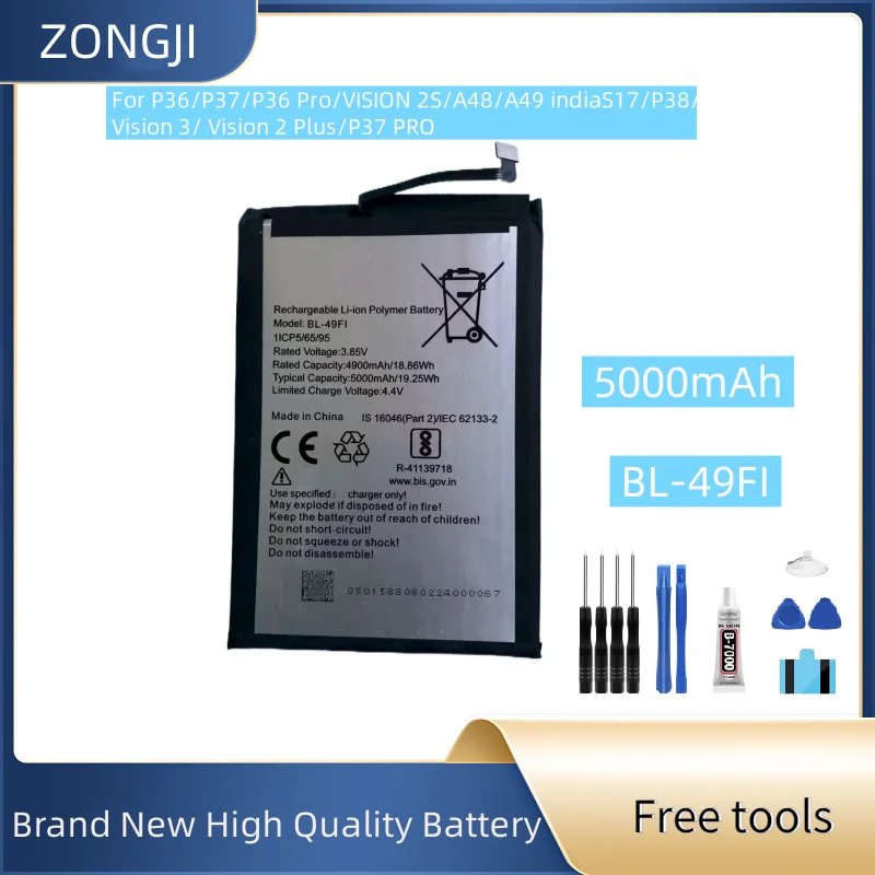 New Battery 5000mAh BL-49Fi For P37/ P36 Pro /S17/P38/Vision 3/ Vision 2 Plus/P37 Pro Mobile Phone Batteries+Free Tools
