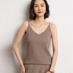 V-Neck 100% Cashmere Camisole Knitted Vest With Solid Color Base Sexy Knitted Sweater Warm And Soft Cashmere Underwear For Women