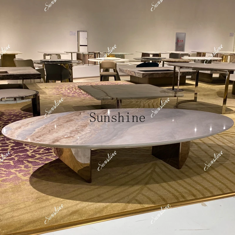 

Large and small apartment high-end villa natural marble oval coffee table TF