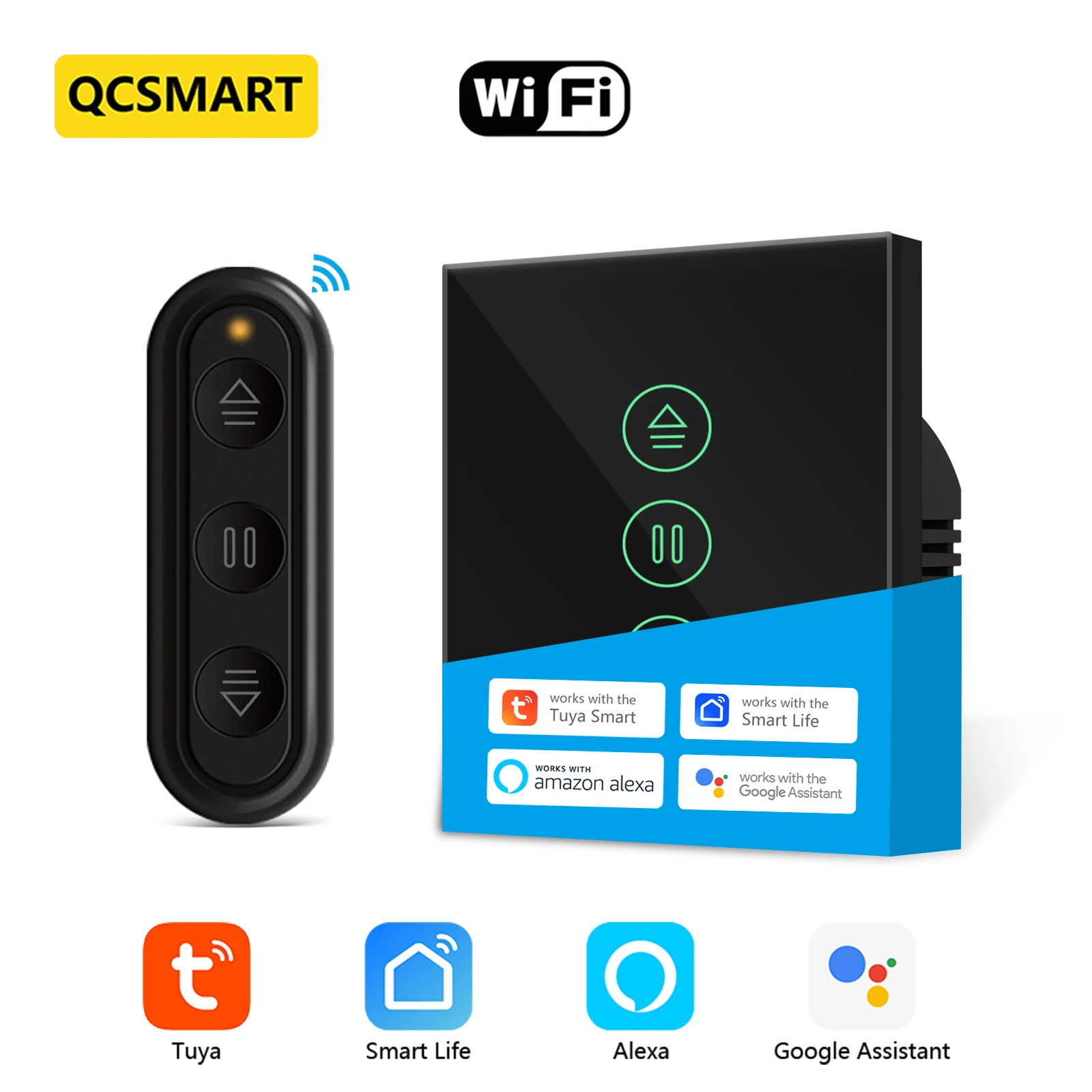 QCSMART Tuya Smart Life Роликовая штора с дистанционным управлением с черным таймером в процентах Работа с Google Home Alexa