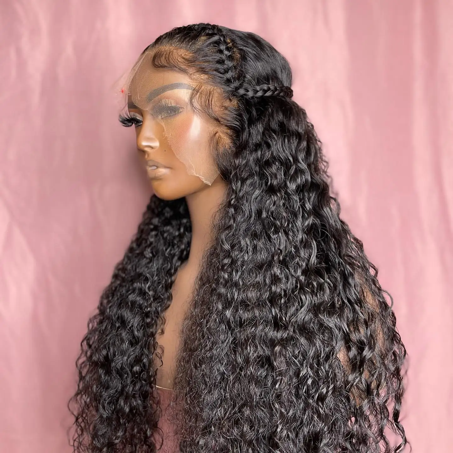 Soft 26inch Natural Black Glueless 180Density Long Kinky Curly Deep Lace Front Wig For Women With Baby Hair Preplucked Daily