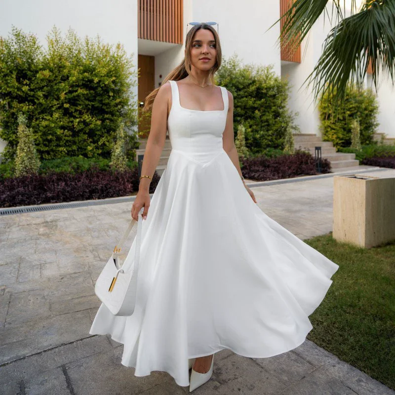 

2025 Backless Pink Sling Dress For Women Summer New Slim Fit Pleated Sleeveless Long Dresses 2025 Lady Elegant Party Vestidos